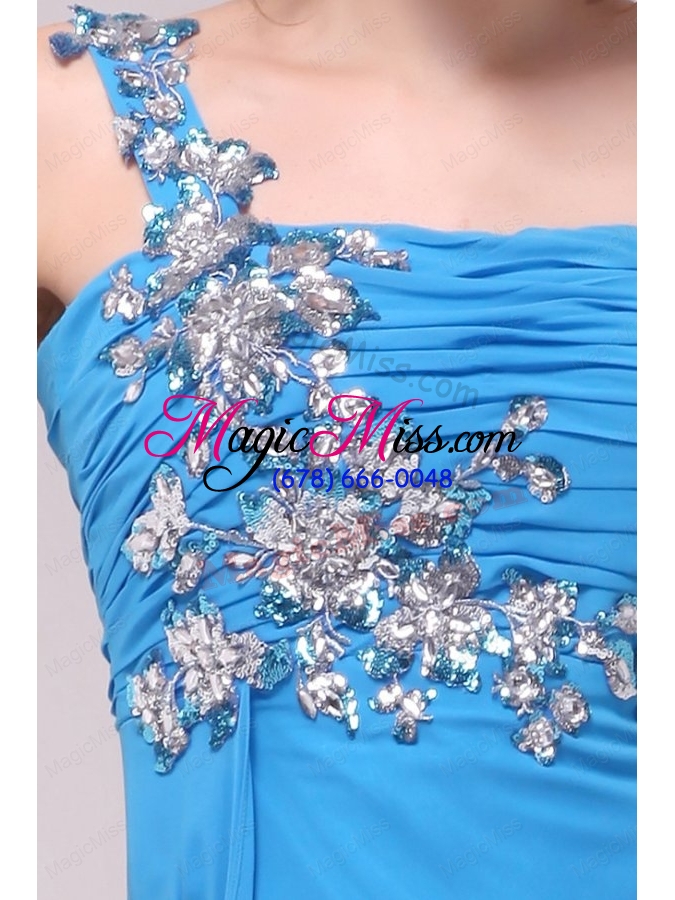wholesale one shoulder empire full length teal prom dress with appliques