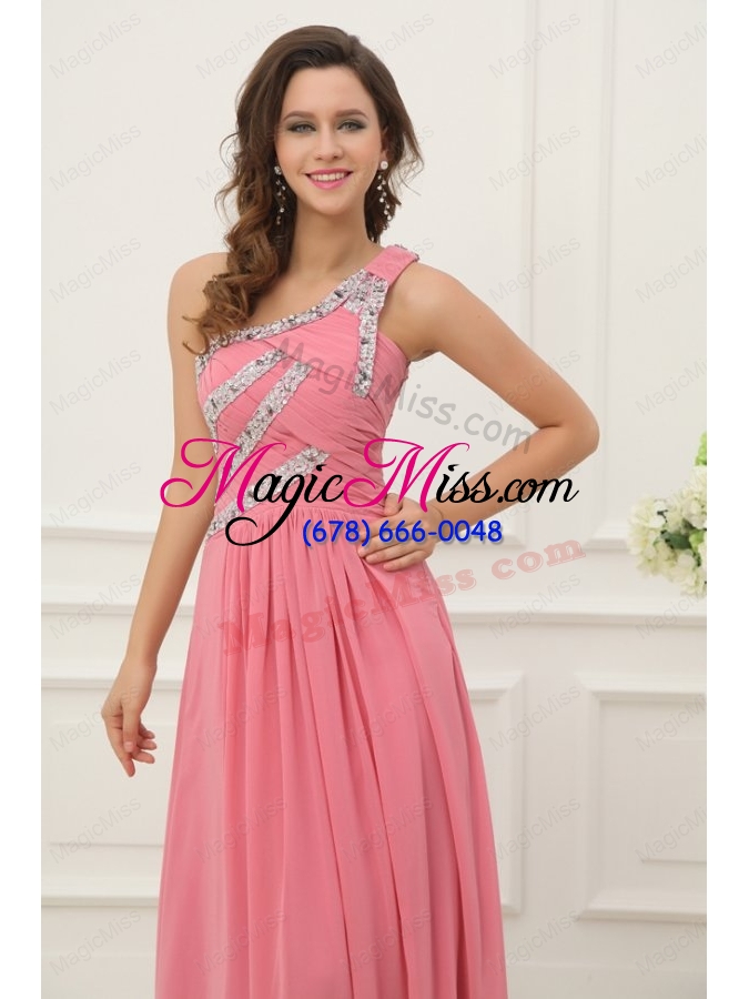 wholesale empire watermelon one shoulder beaded decorate full length prom dress
