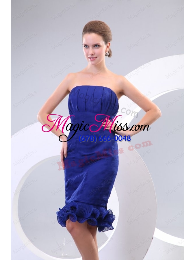 wholesale sheath royal blue strapless ruching organza prom dress