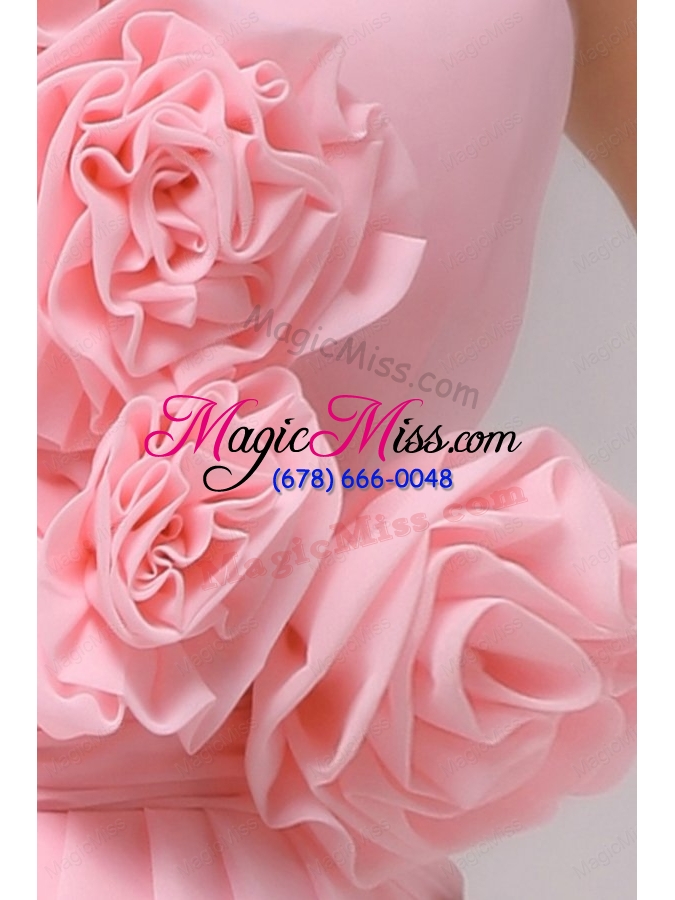 wholesale column hand made flowers baby pink strapless prom dress