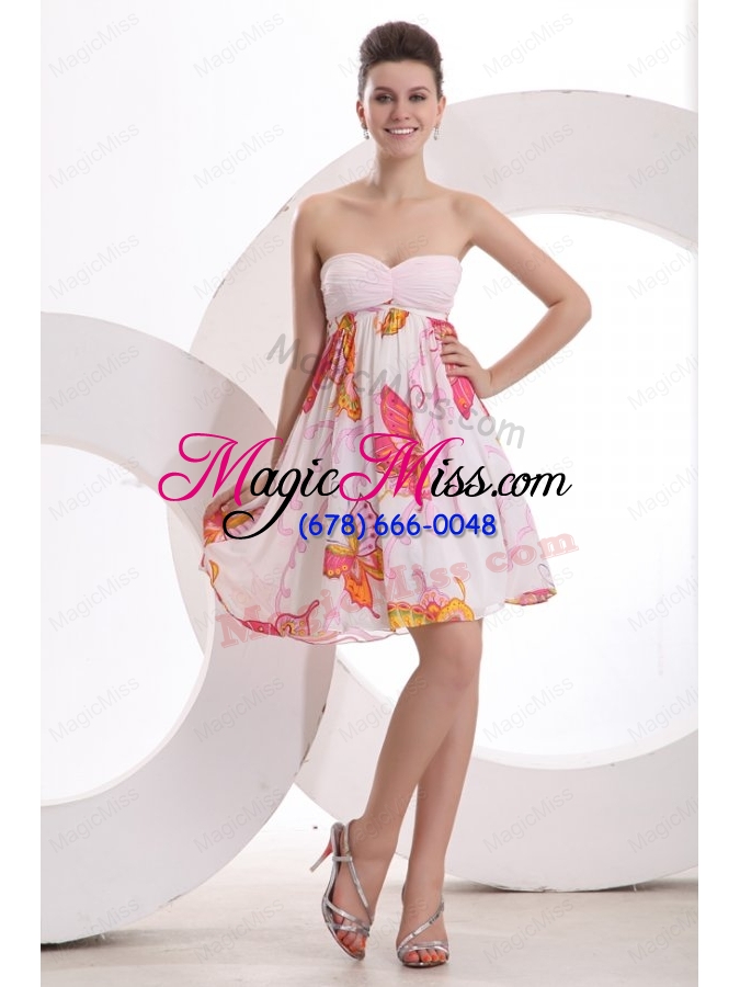 wholesale baby pink sweetheart pringting and ruching prom dress