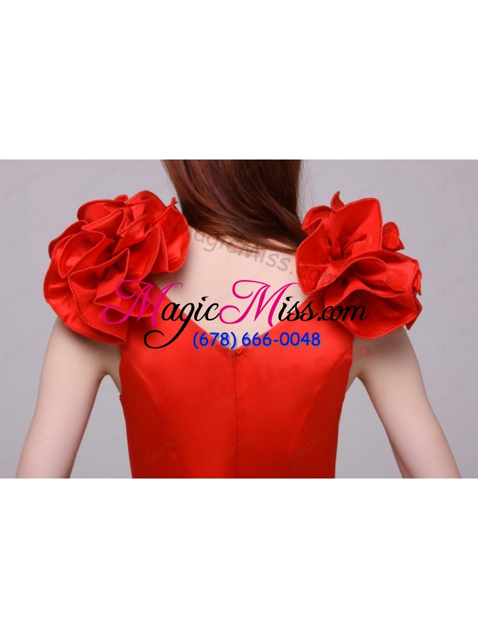 wholesale red column v neck hand made flowers mini length prom dress