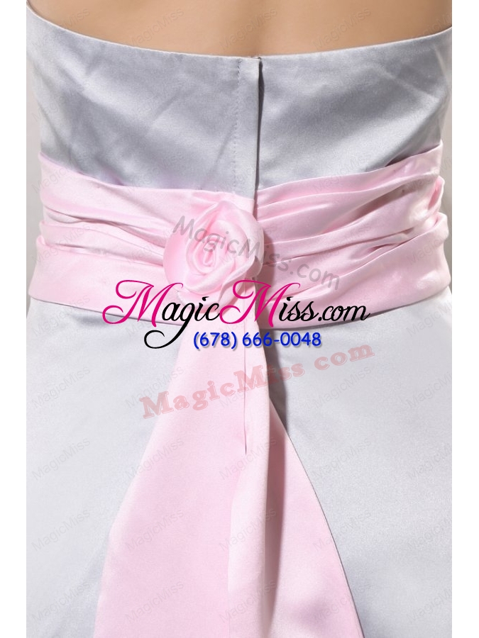 wholesale silver empire halter top prom dress with baby pink belt