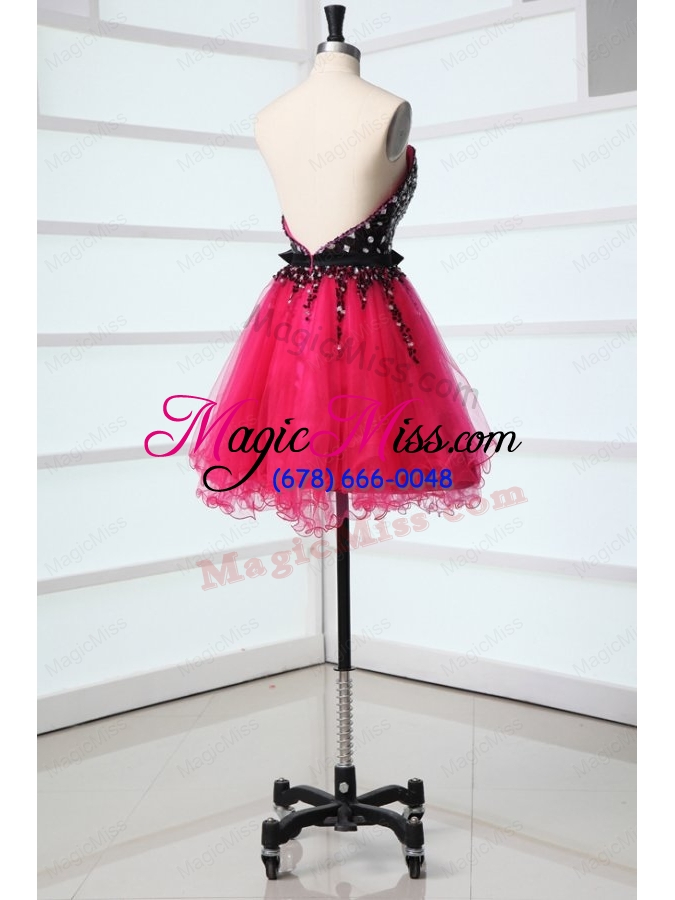 wholesale cute sweetheart black and hot pink prom dress with bowknot