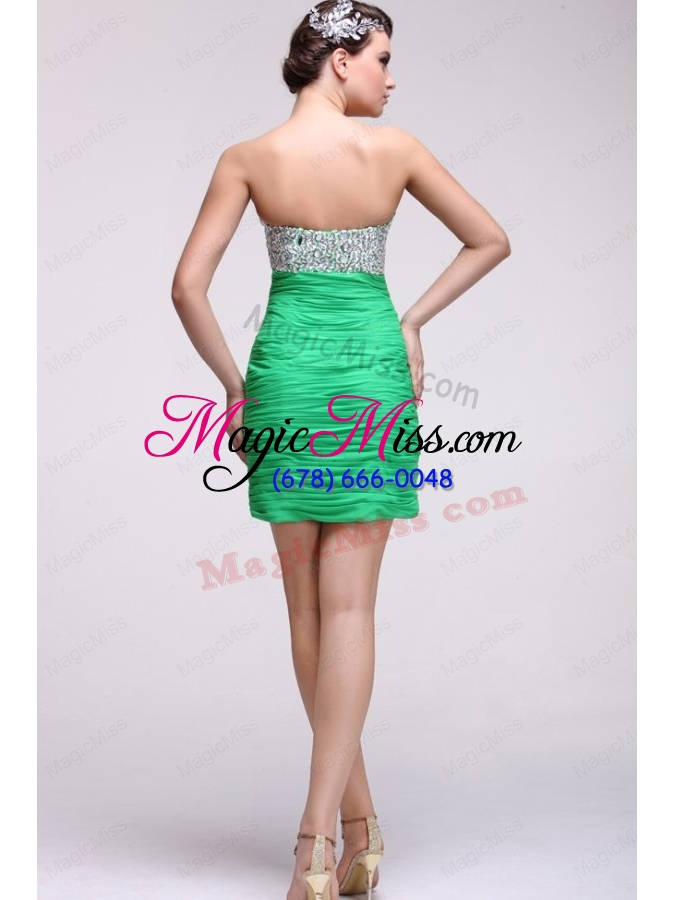wholesale beaded sexy mini length green prom dress with side zipper