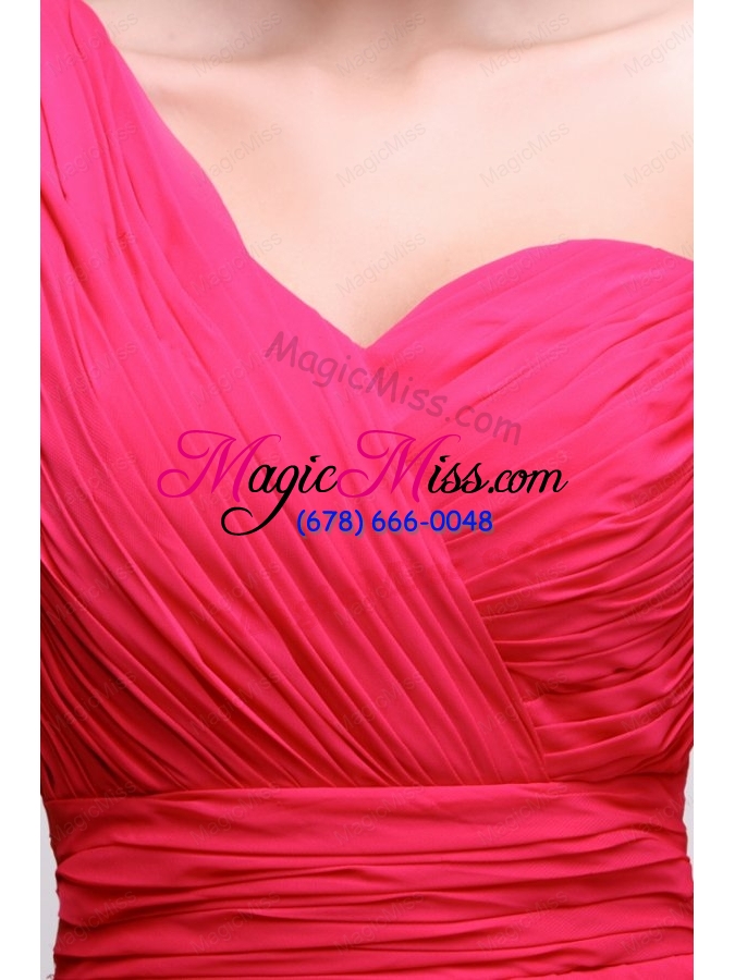 wholesale coral red one shoulder prom dress with ruching mini length