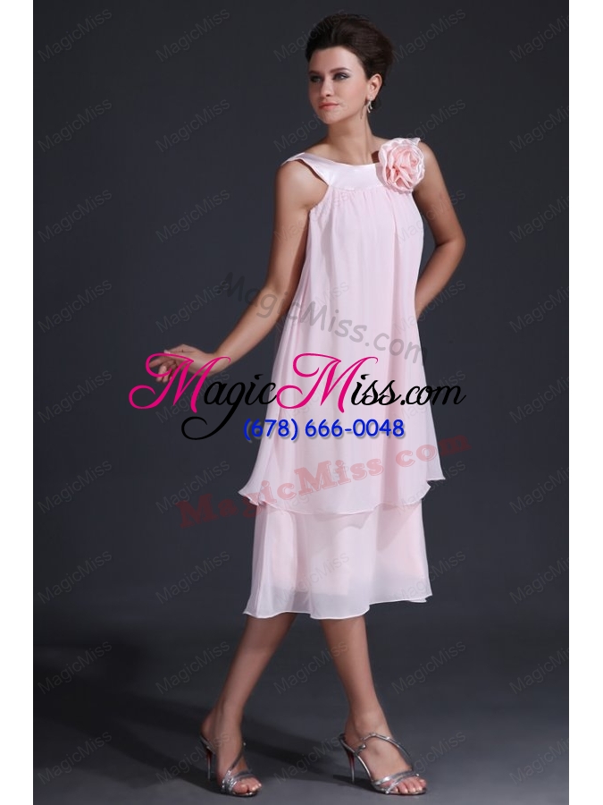 wholesale baby pink bateau flowers prom dress with tea length