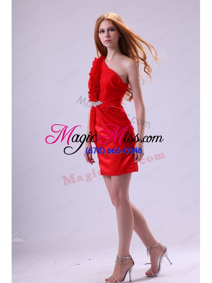 wholesale red one shoulder beaded and ruffled short prom dress