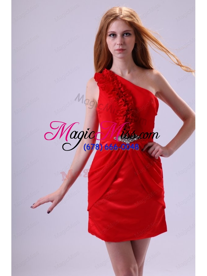 wholesale red one shoulder beaded and ruffled short prom dress