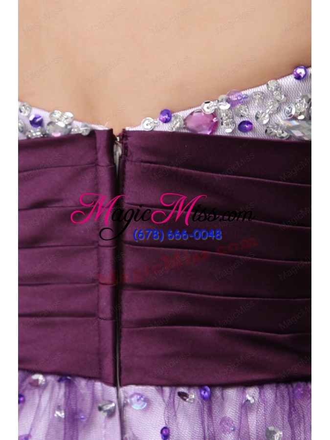 wholesale purple a line strapless beaded short prom dress