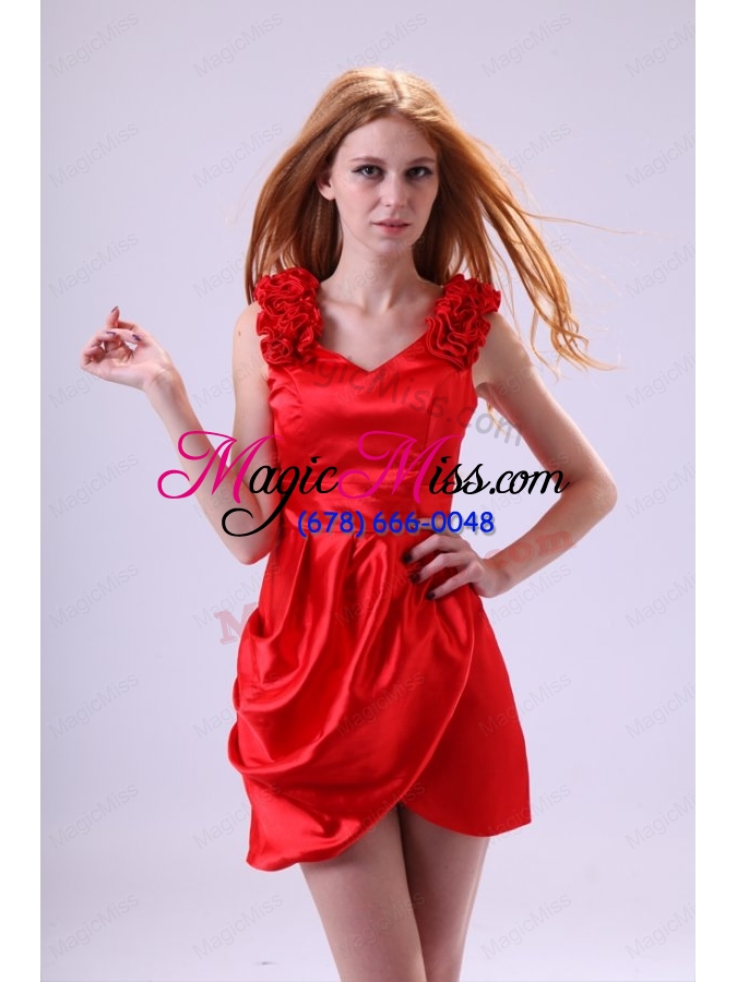 wholesale red column v neck flowers short prom dress with mini length