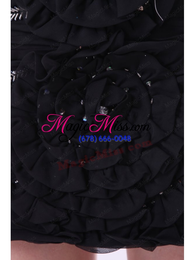 wholesale column one shoulder hand made flowers mini-length black prom dress