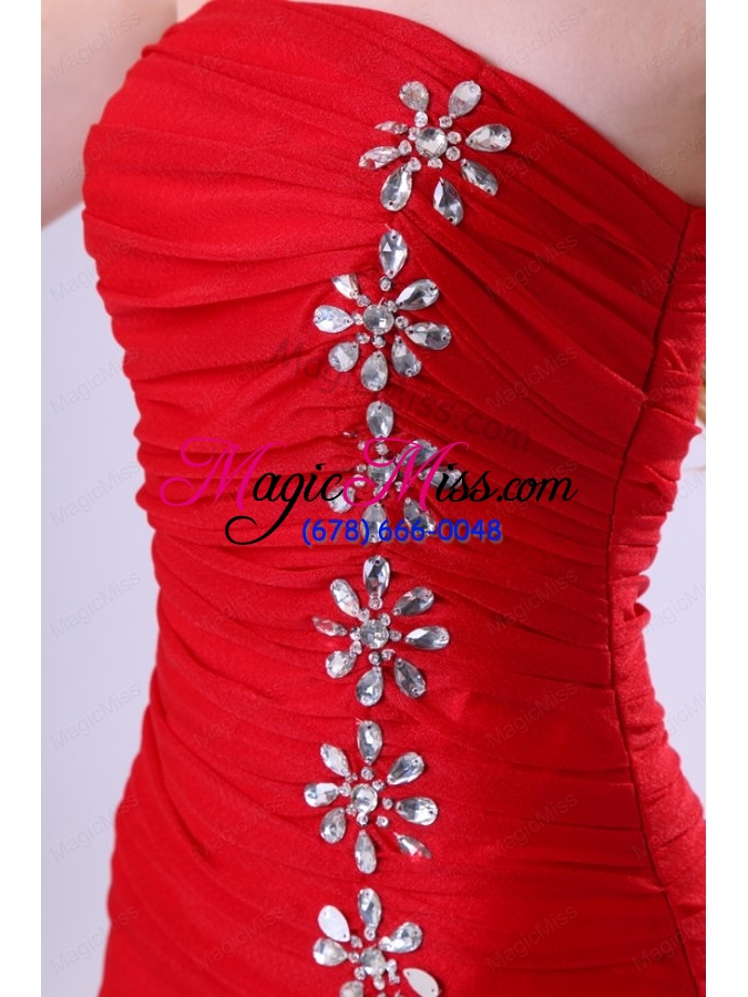 wholesale red column strapless mini length beading taffeta prom dress with beading