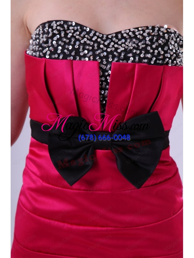 wholesale red column sweetheart mini length taffeta beading and bowknot red prom dress