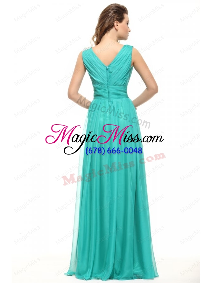 wholesale empire v neck turquiose chiffon ruching 2014 prom dress