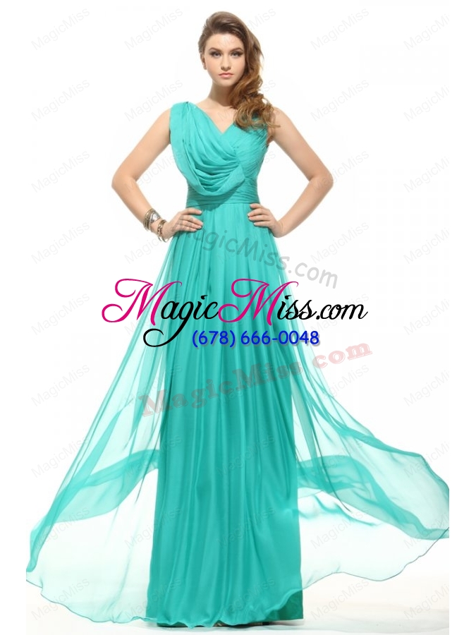 wholesale empire v neck turquiose chiffon ruching 2014 prom dress