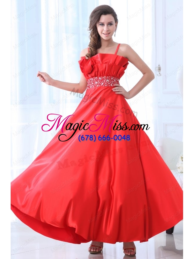 wholesale taffeta red empire one shoulder ankle length beading prom dress
