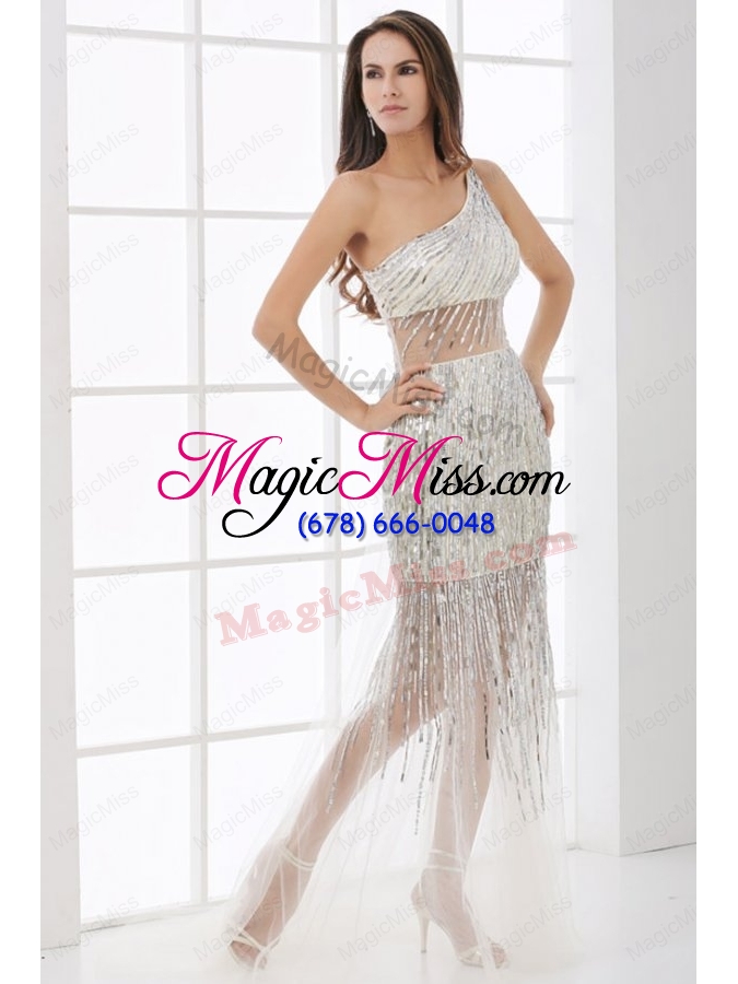 wholesale column silver one shoulder sequin floor length prom dress