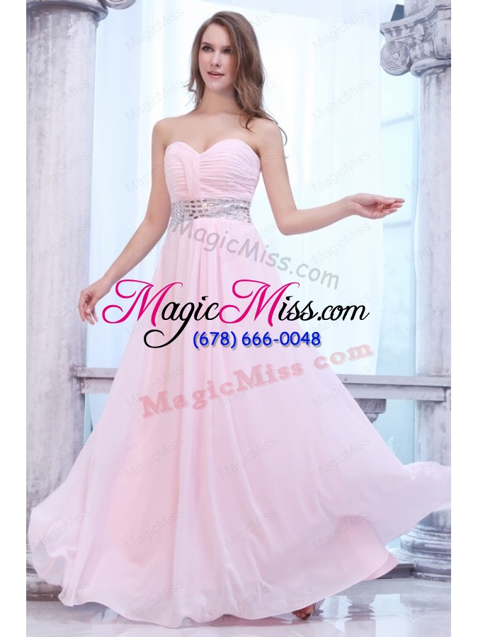 wholesale empire baby pink sweetheart ruching beading chiffon prom dress