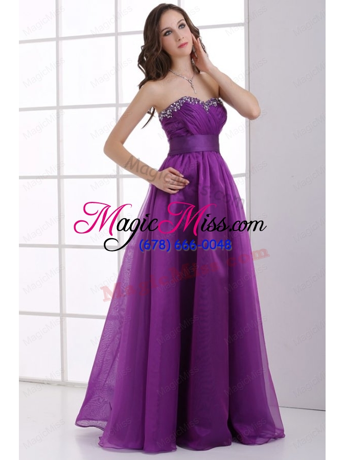 wholesale a line sweetheart eggplant purple ruching beading chiffon prom dress