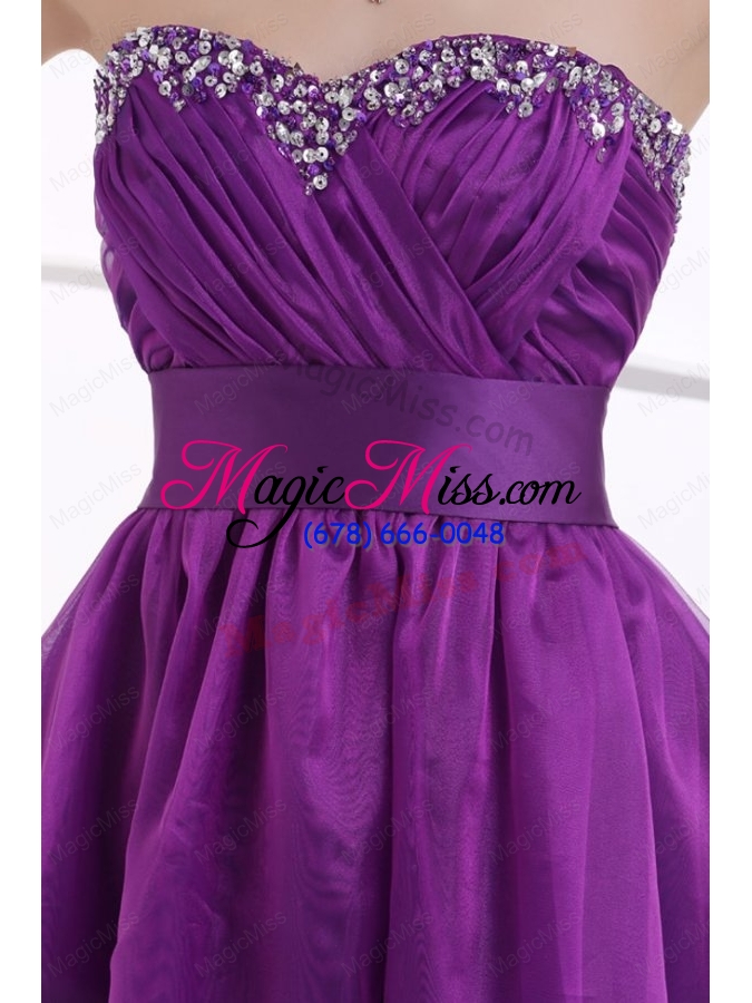 wholesale a line sweetheart eggplant purple ruching beading chiffon prom dress