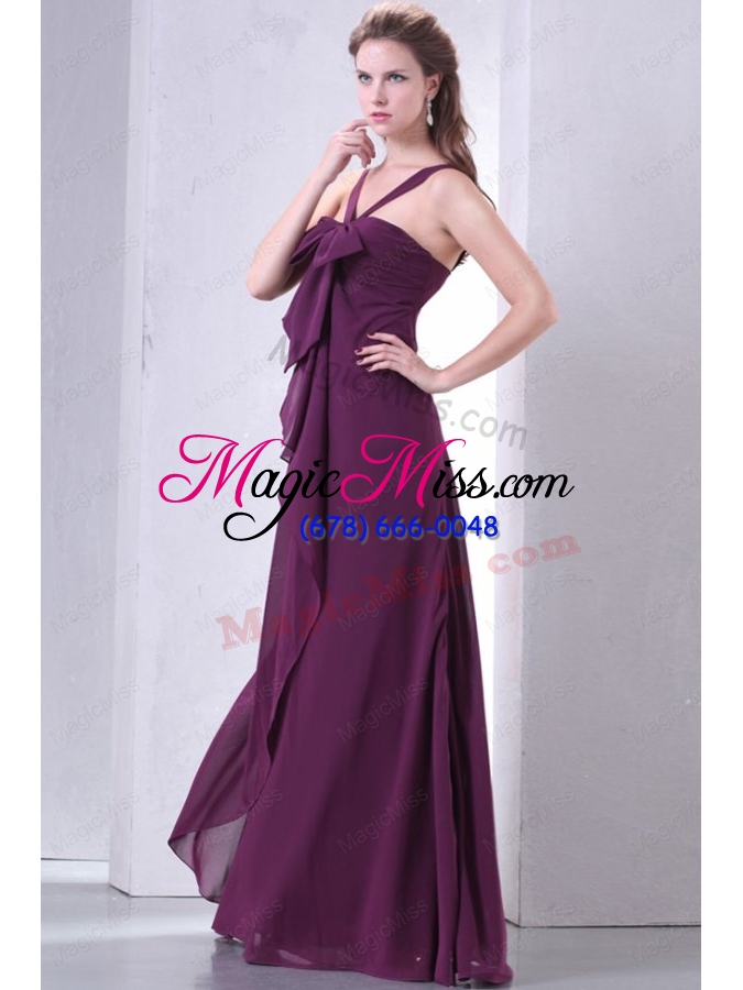 wholesale purple empire v neck straps prom dress with bowknot