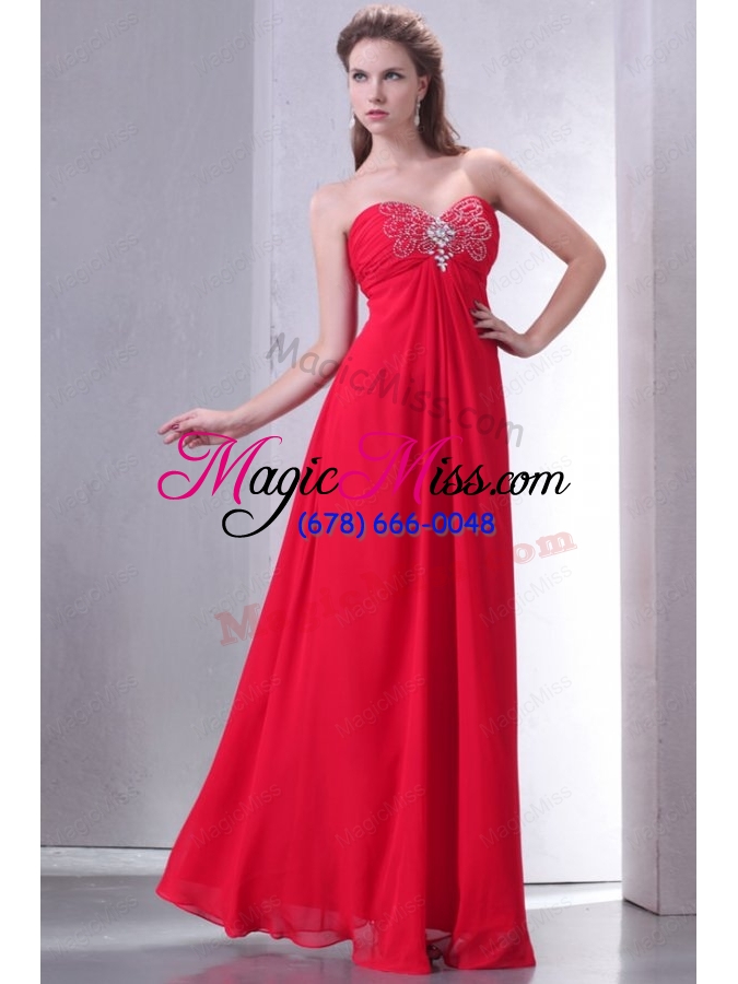 wholesale beaded decorate brust sweetheart empire chiffon prom dress in red