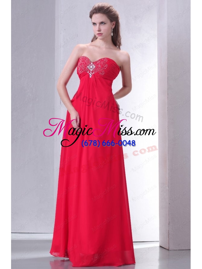 wholesale beaded decorate brust sweetheart empire chiffon prom dress in red