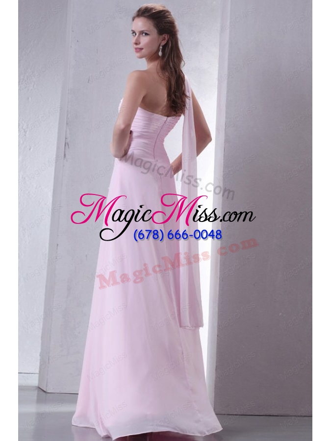 wholesale baby pink one shoulder beaded decorate chiffon empire prom dress