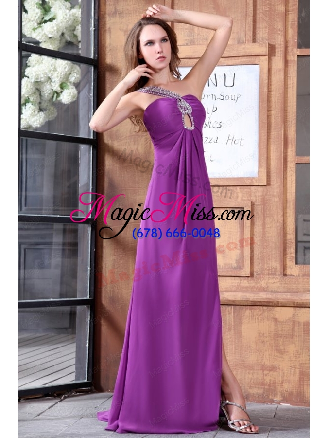 wholesale one shoulder beading and high silt chiffon prom dress in lilac