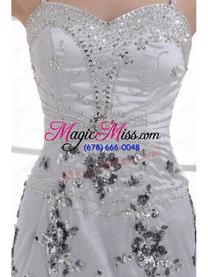 wholesale silver column straps beading and appliques prom dress for spring