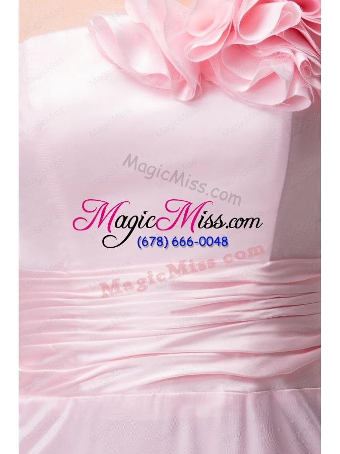 wholesale one shoulder pink organza hand made flowers prom dress