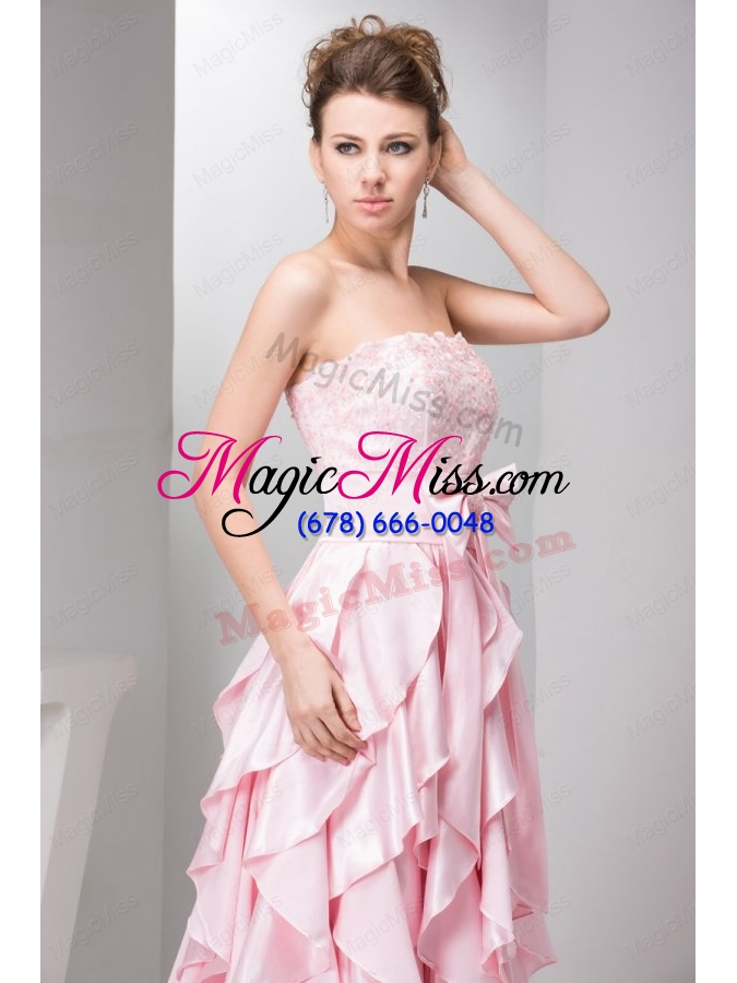 wholesale pretty empire strapless taffeta ruffles and bowknot pink prom dress