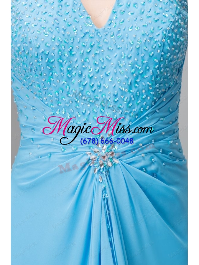 wholesale 2014 spring aqua blue empire halter beading chiffon prom dress