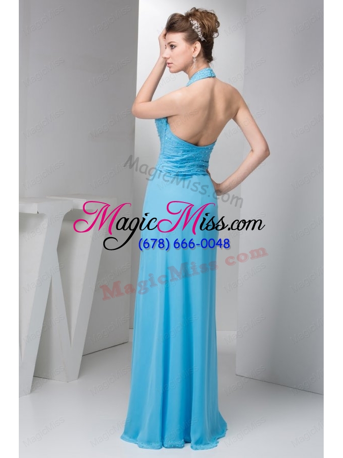 wholesale 2014 spring aqua blue empire halter beading chiffon prom dress