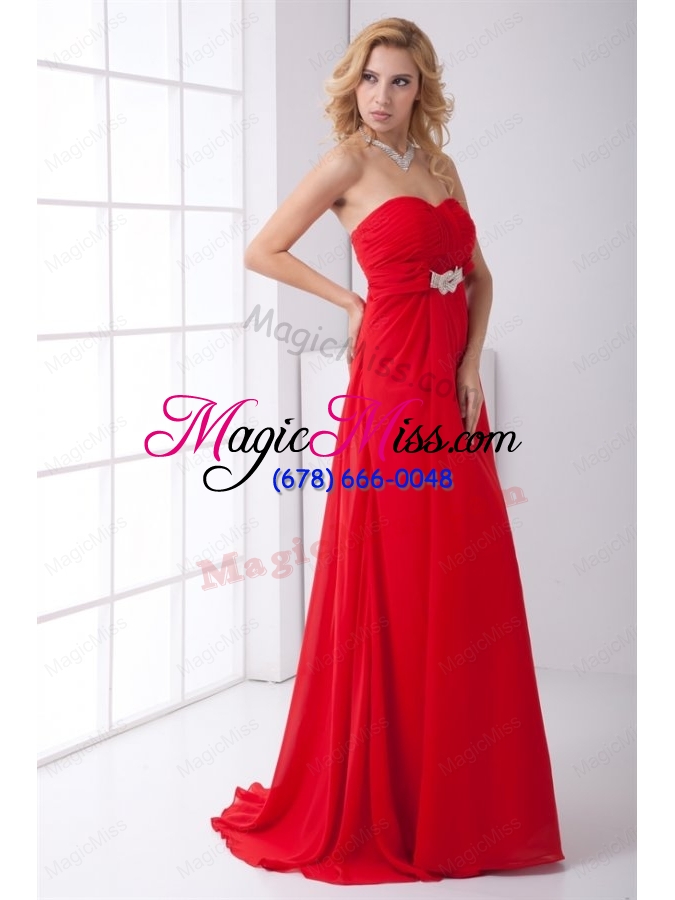 wholesale empire strapless beading backles red chiffon prom dress