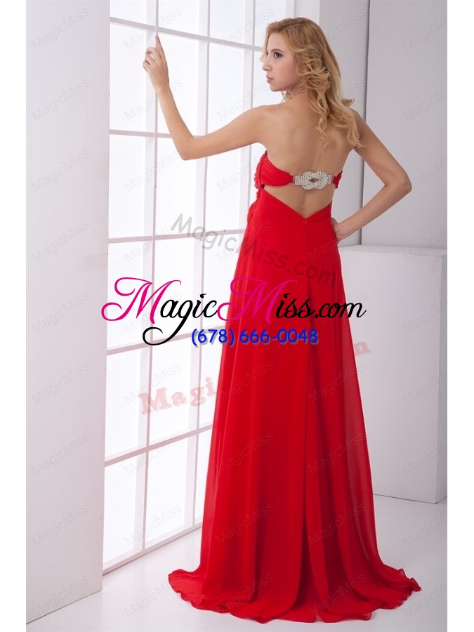 wholesale empire strapless beading backles red chiffon prom dress
