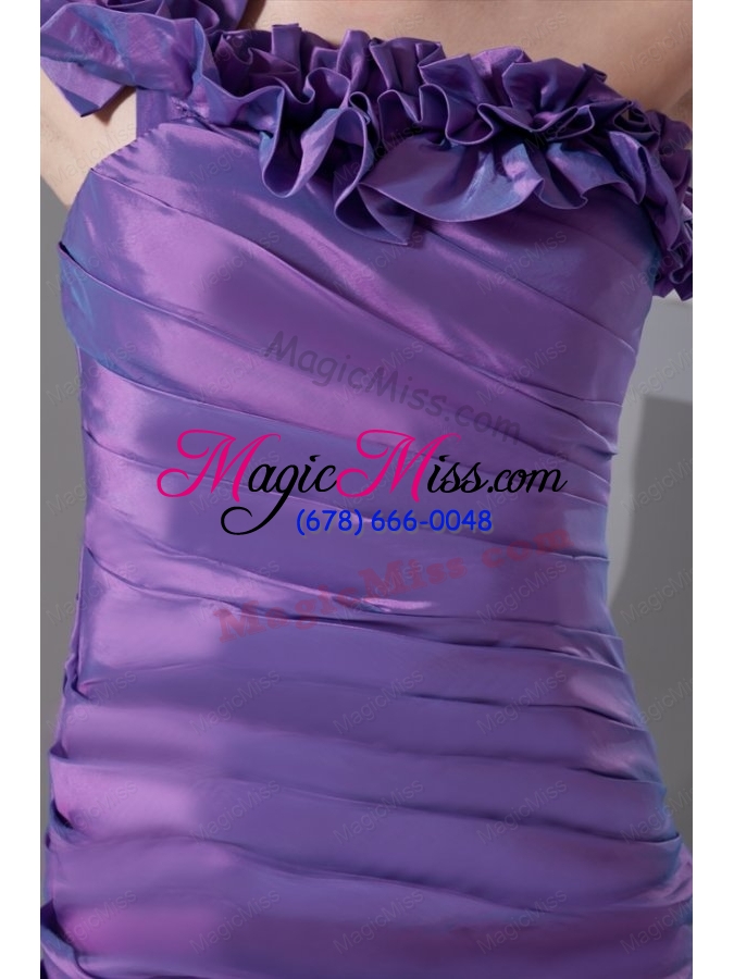 wholesale column one shoulder ruching taffeta side zipper purple prom dress