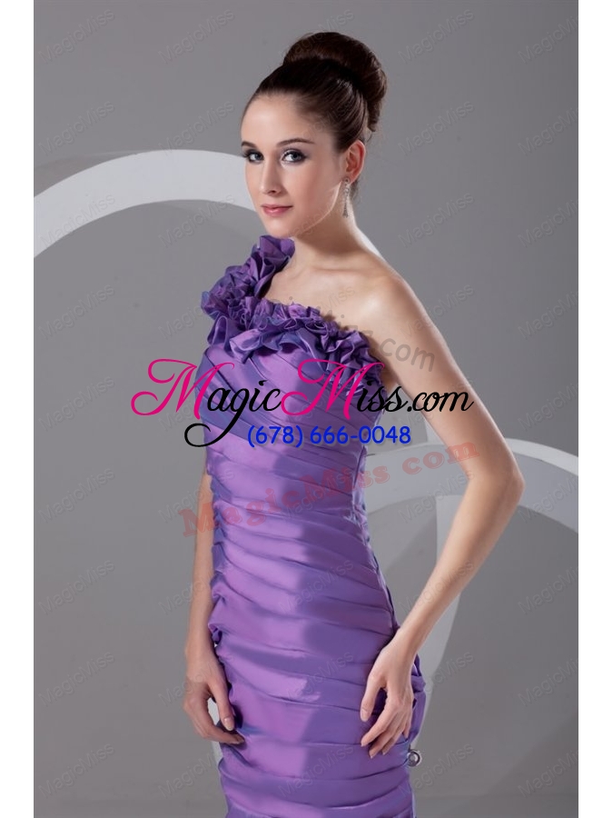 wholesale column one shoulder ruching taffeta side zipper purple prom dress