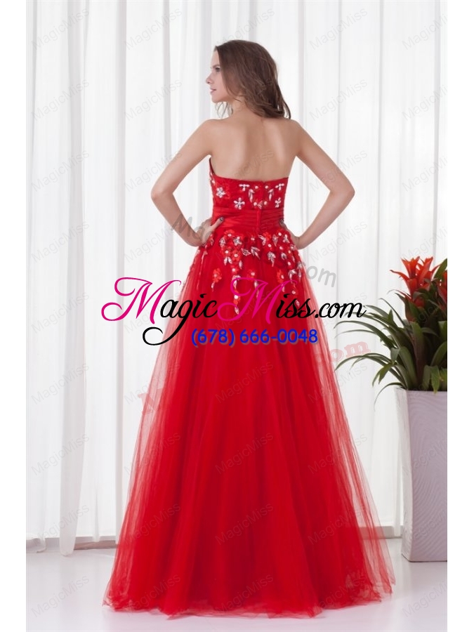 wholesale a line sweetheart red long beading tulle 2014 prom dress