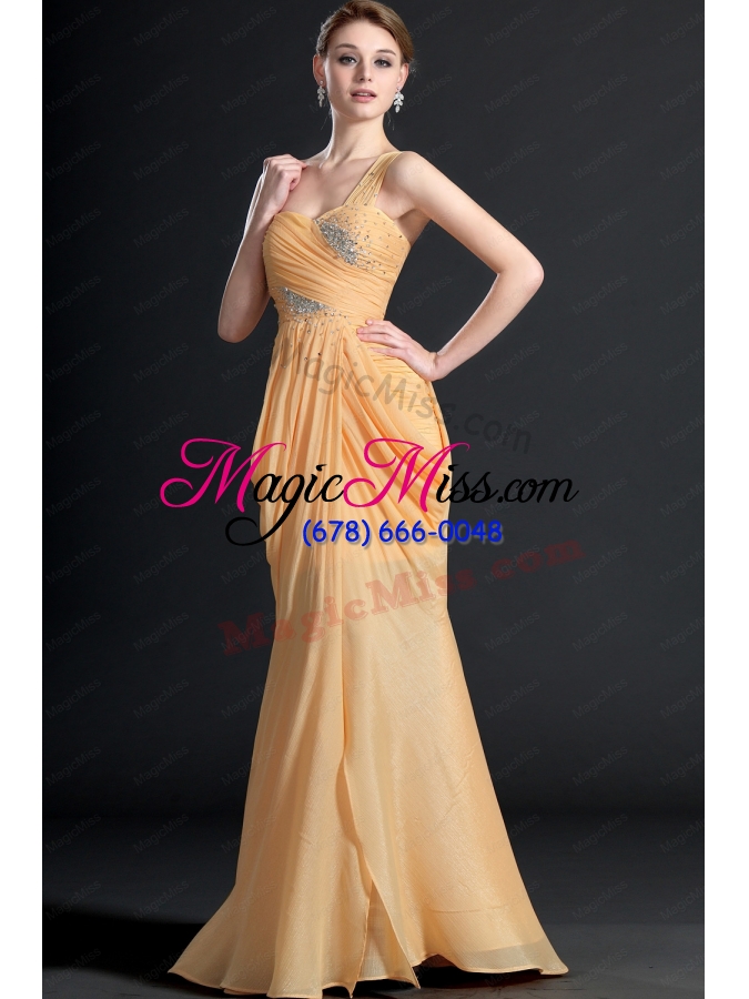 wholesale elegant one shoulder floor length beading prom dresses for 2014