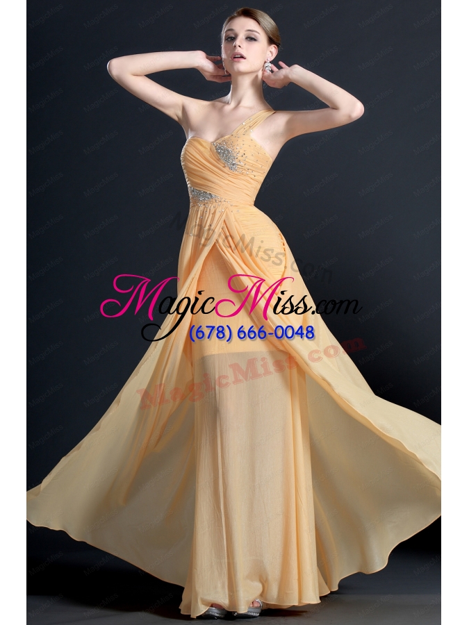 wholesale elegant one shoulder floor length beading prom dresses for 2014