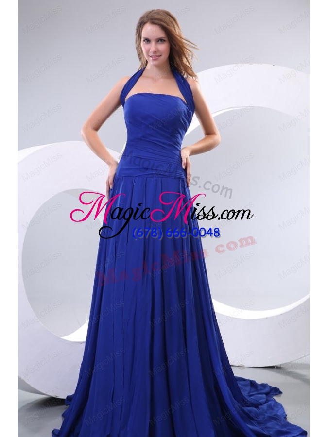wholesale popular empire strapless chiffon ruche prom dress in royal blue