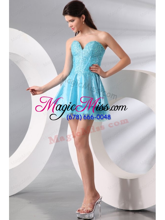 wholesale princess light blue sweetheart mini length beading prom dress