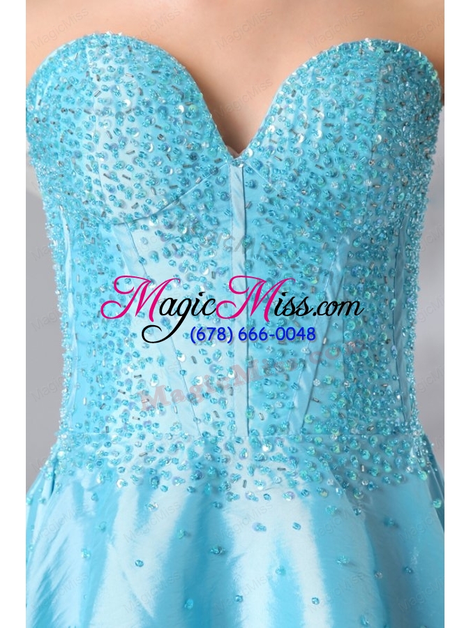 wholesale princess light blue sweetheart mini length beading prom dress