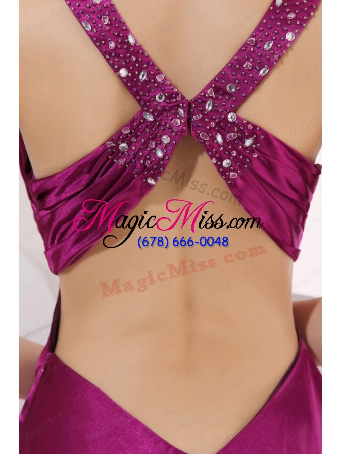 wholesale fuchsia beading straps short prom dress with ruching