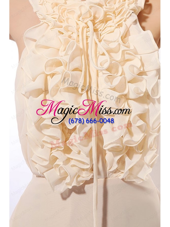 wholesale champagne chiffon ruffles prom dress with halter top mini length