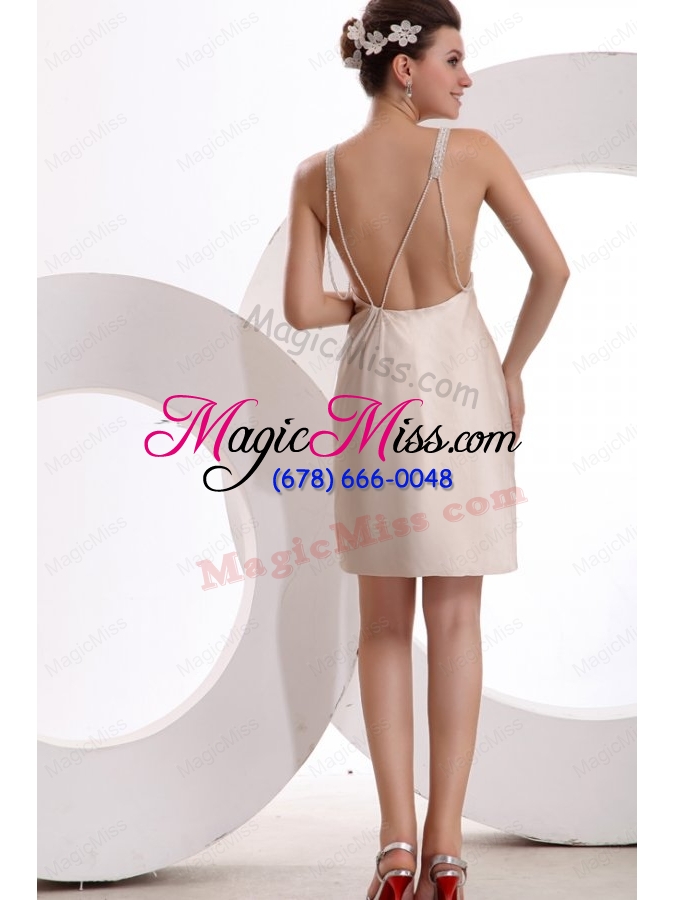 wholesale champagne column straps backless prom dress with beading