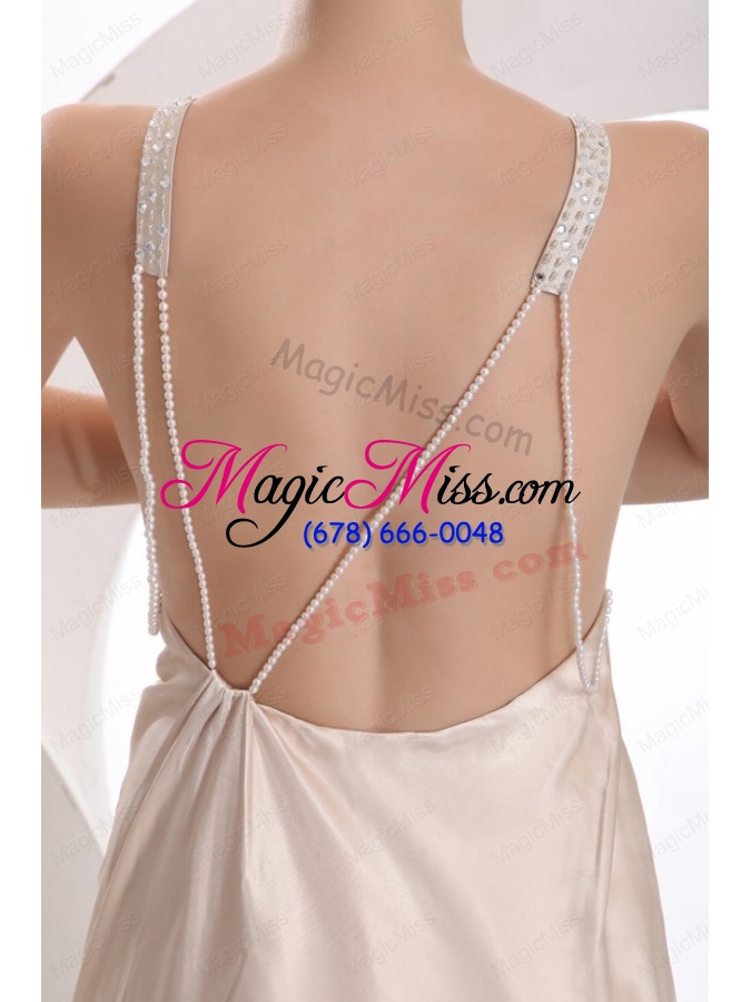 wholesale champagne column straps backless prom dress with beading