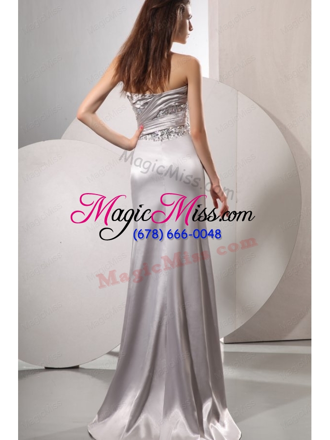wholesale sliver sweetheart beaded prom dress with high slit brush train